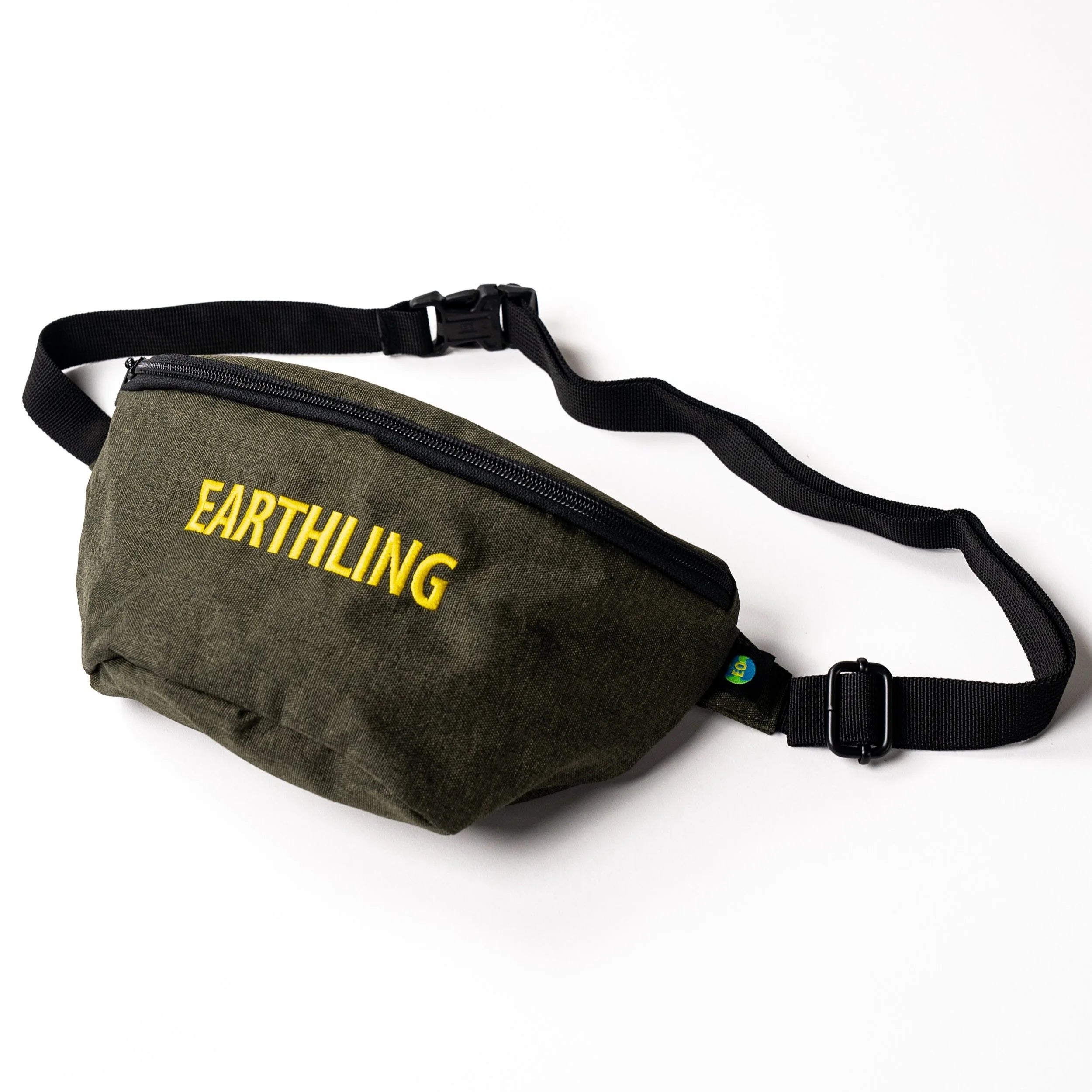 Earthling Outerwear olive green crossbody waist bag with Earthling embroidery