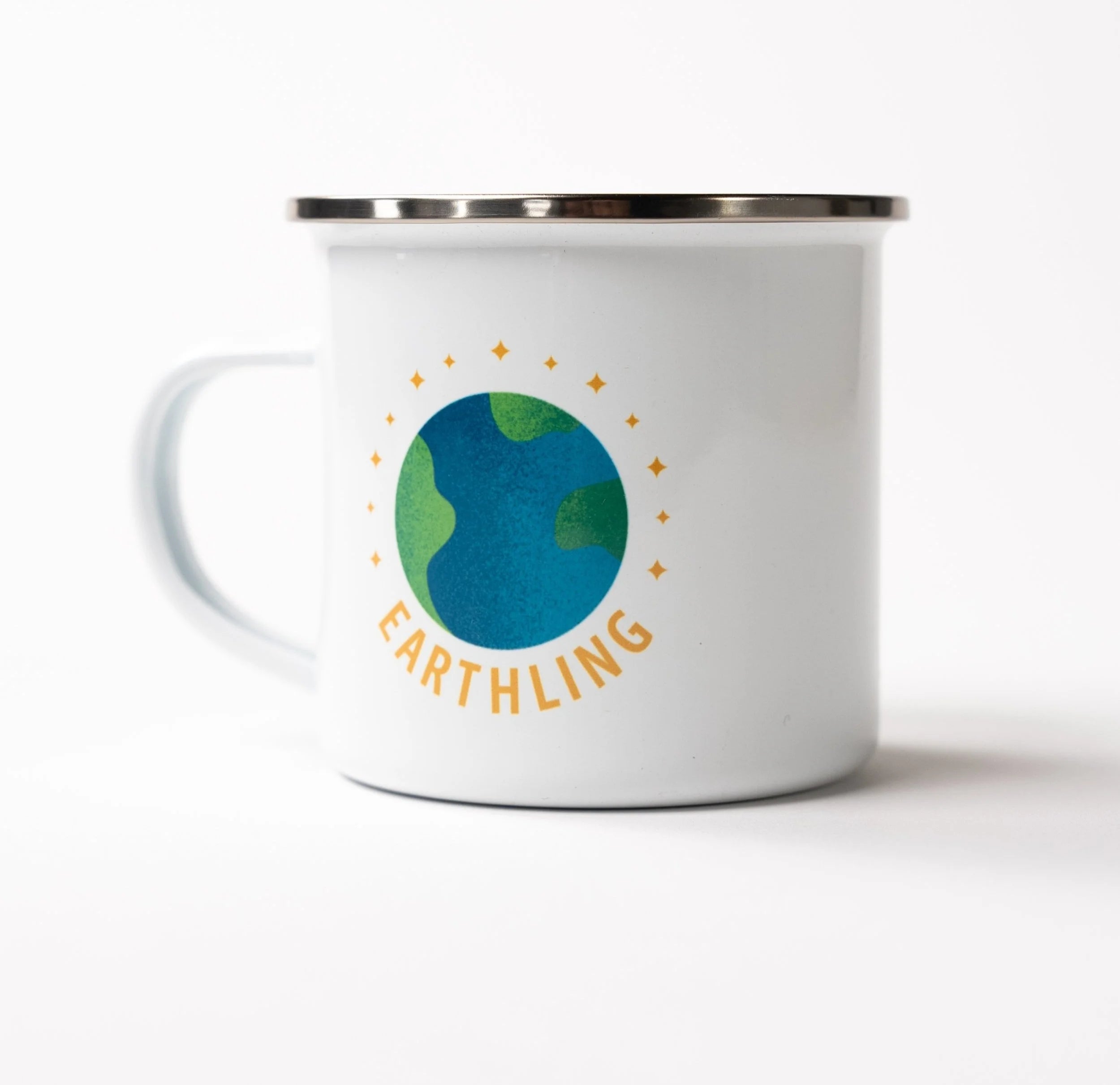 Earthling Outerwear enamel camp mug with Earth design