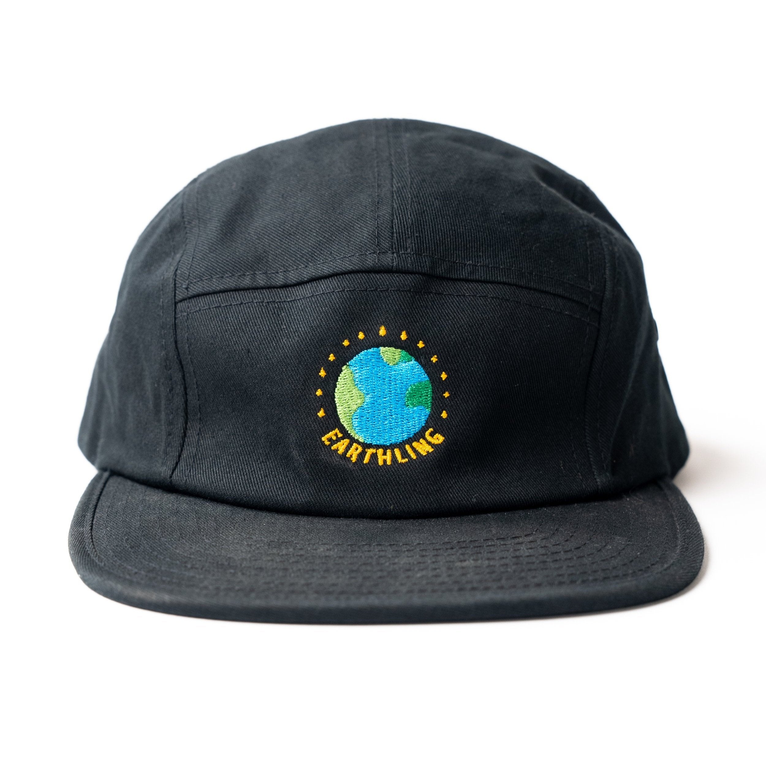 Earthling Outerwear black five panel hat with Earth embroidery