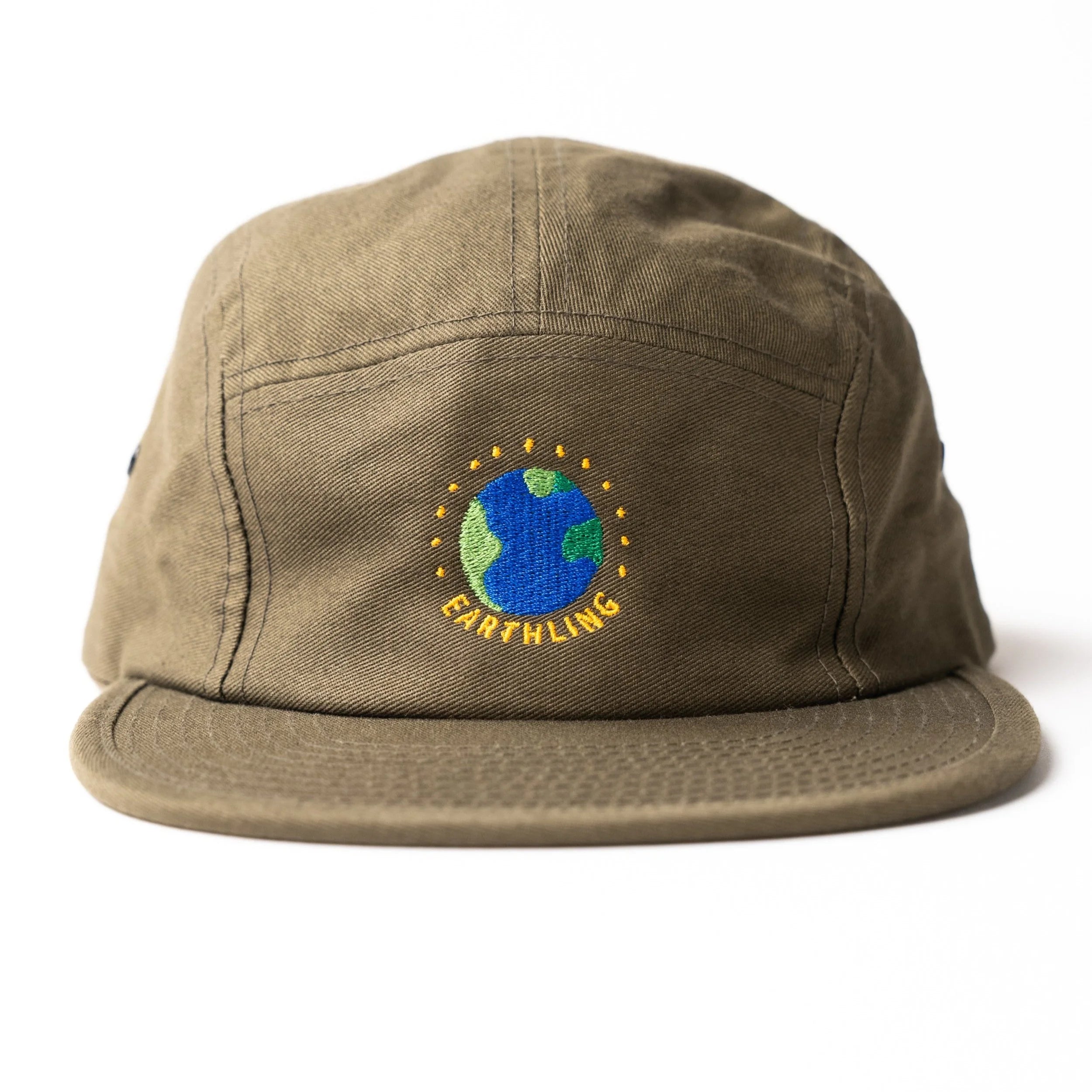 Earthling Outerwear olive green five panel hat with Earth embroidery