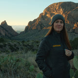 Hyper-Loft puffy jacket worn outdoors