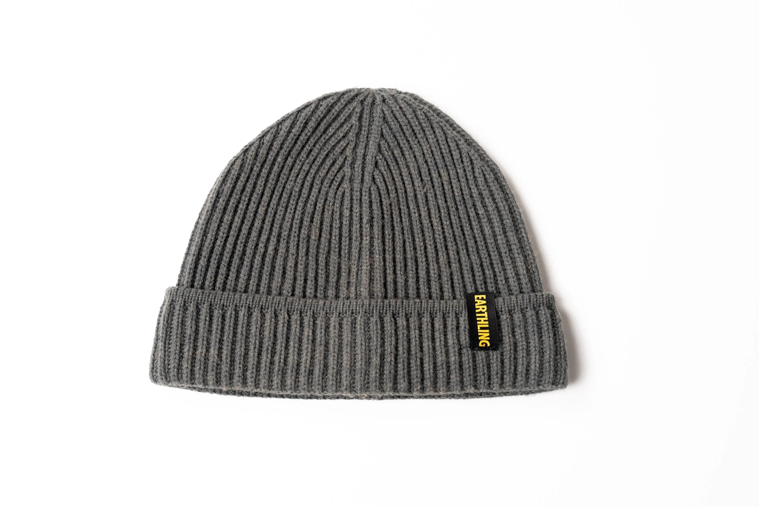 Earthling Outerwear dark gray knit beanie with Earthling cuff tag