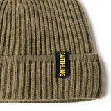 Olive green Earthling beanie detail